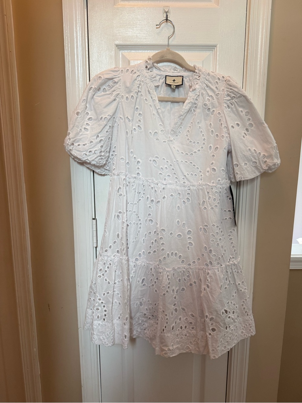 Tuckernuck White Eyelet Mini Dress with Puff Sleeves